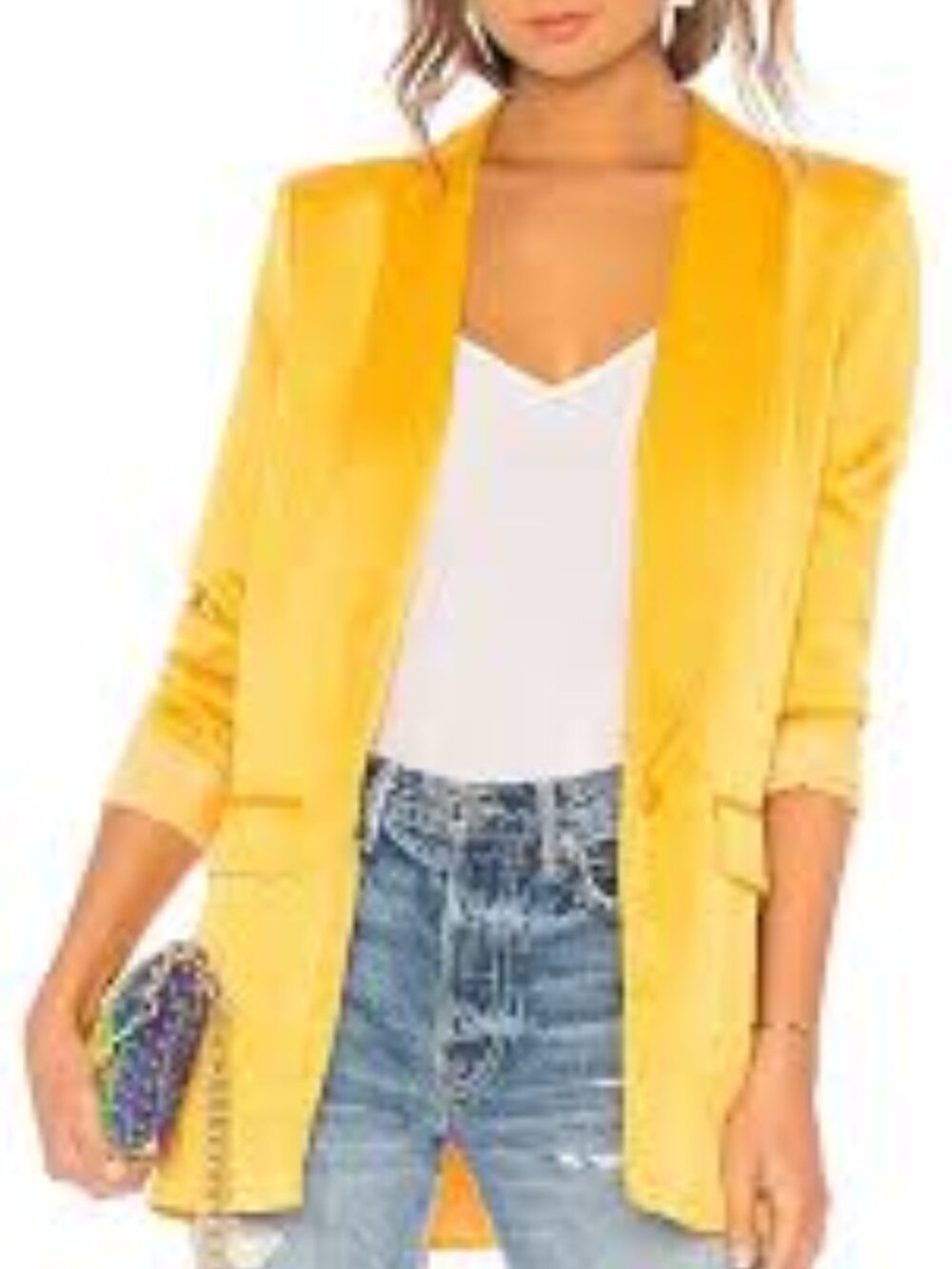 L’Academie Mustard Yellow Satin Blazer Jacket Size S NWT